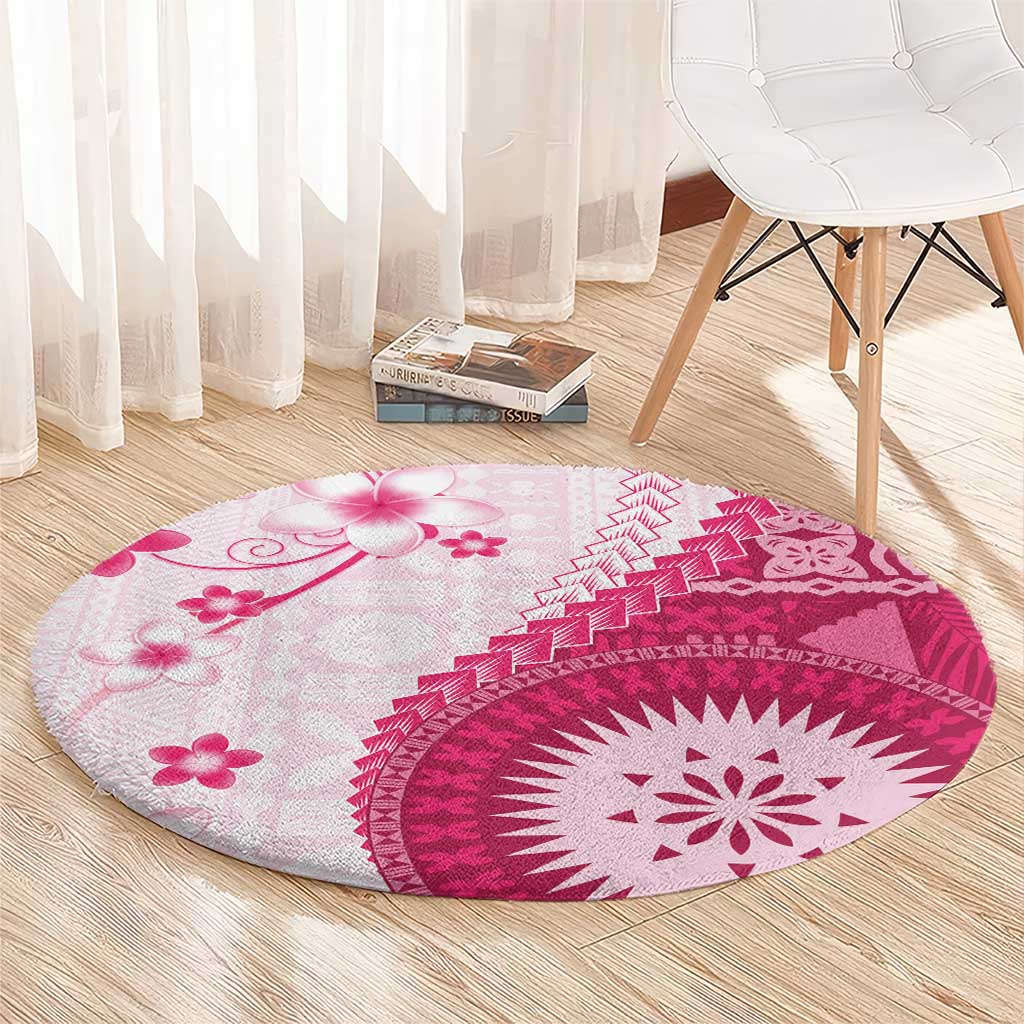 Bula Fiji Round Carpet Pink Plumeria Masi Tapa Pattern - Polynesian Pride