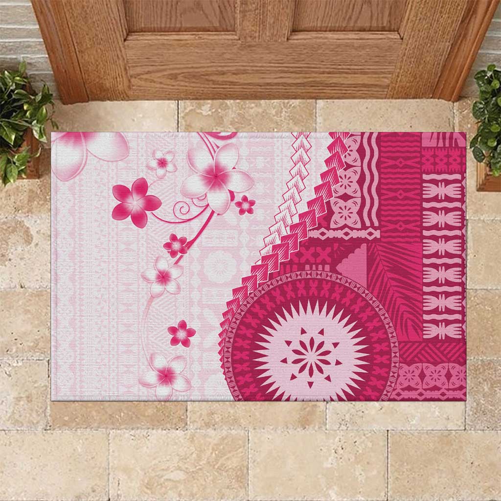 Bula Fiji Rubber Doormat Pink Plumeria Masi Tapa Pattern LT05 Pink - Polynesian Pride