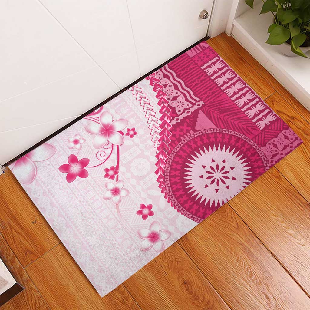 Bula Fiji Rubber Doormat Pink Plumeria Masi Tapa Pattern LT05 - Polynesian Pride