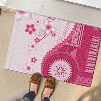 Bula Fiji Rubber Doormat Pink Plumeria Masi Tapa Pattern LT05 - Polynesian Pride