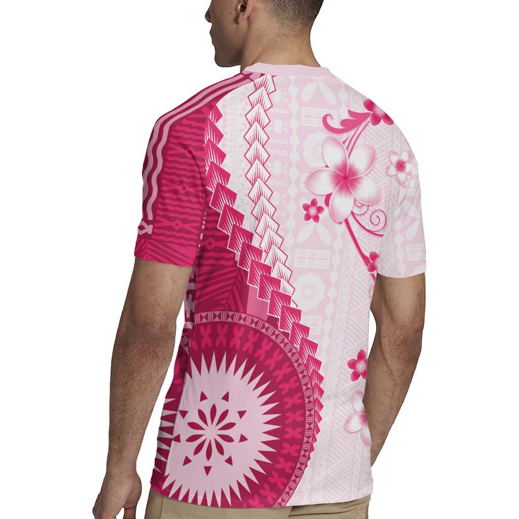 Bula Fiji Rugby Jersey Pink Plumeria Masi Tapa Pattern - Polynesian Pride