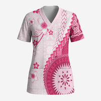 Bula Fiji Scrub Top Pink Plumeria Masi Tapa Pattern LT05 Adult Pink - Polynesian Pride