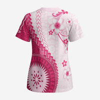 Bula Fiji Scrub Top Pink Plumeria Masi Tapa Pattern LT05 - Polynesian Pride