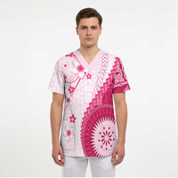 Bula Fiji Scrub Top Pink Plumeria Masi Tapa Pattern LT05 - Polynesian Pride