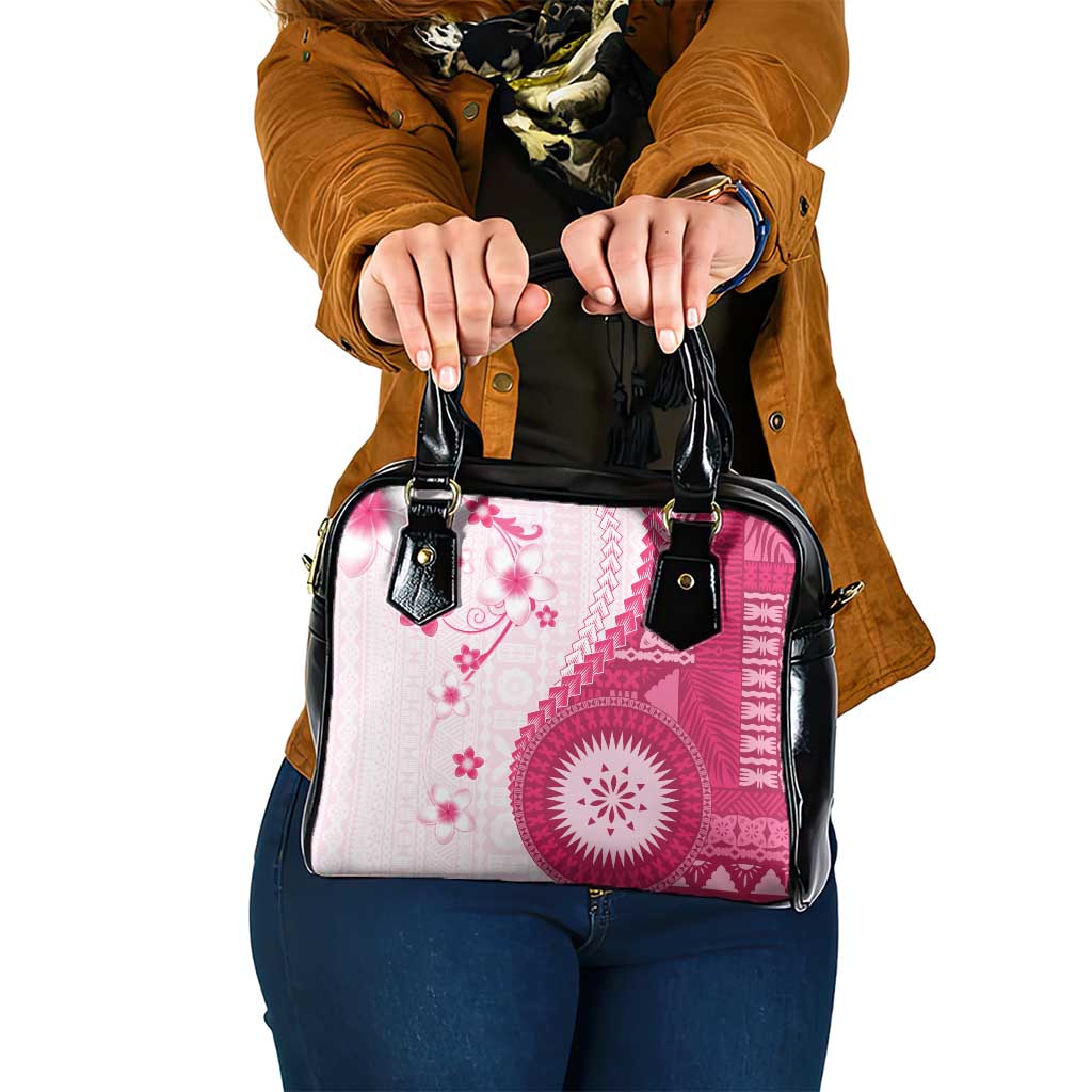 Bula Fiji Shoulder Handbag Pink Plumeria Masi Tapa Pattern - Polynesian Pride