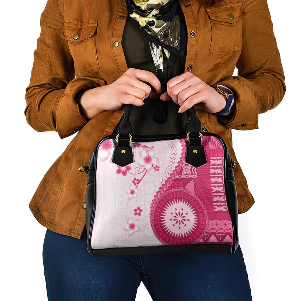 Bula Fiji Shoulder Handbag Pink Plumeria Masi Tapa Pattern - Polynesian Pride