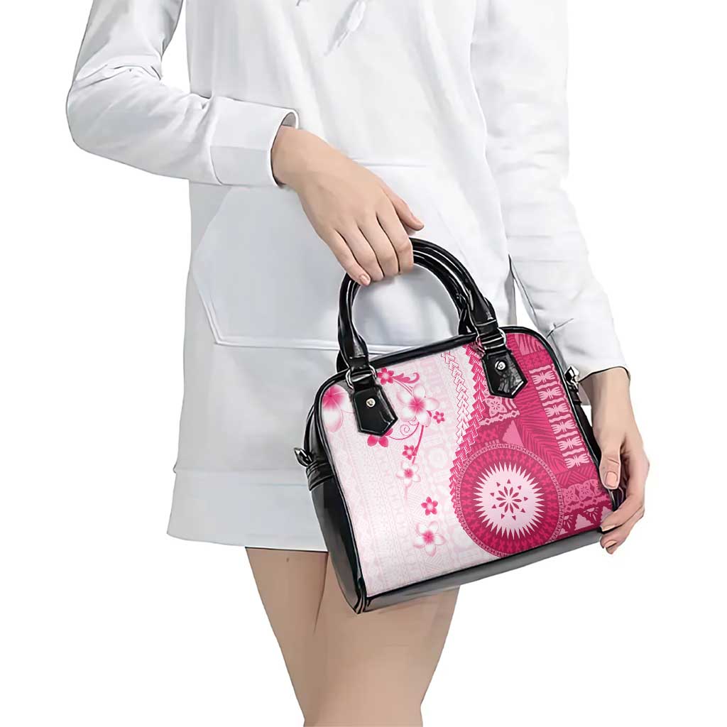 Bula Fiji Shoulder Handbag Pink Plumeria Masi Tapa Pattern - Polynesian Pride