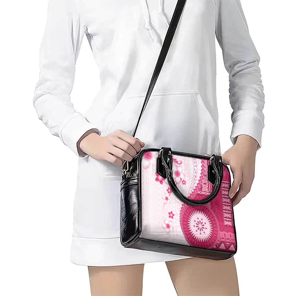 Bula Fiji Shoulder Handbag Pink Plumeria Masi Tapa Pattern - Polynesian Pride