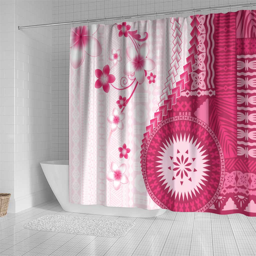 Bula Fiji Shower Curtain Pink Plumeria Masi Tapa Pattern - Polynesian Pride