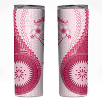 Bula Fiji Skinny Tumbler Pink Plumeria Masi Tapa Pattern - Polynesian Pride