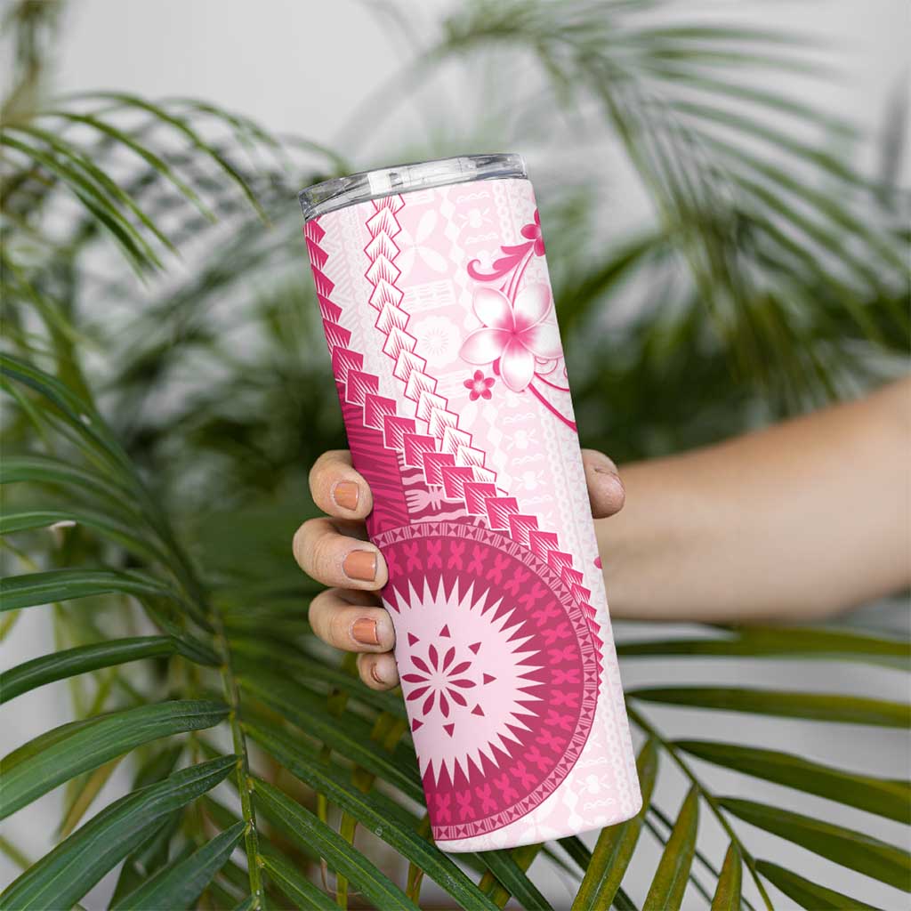 Bula Fiji Skinny Tumbler Pink Plumeria Masi Tapa Pattern - Polynesian Pride