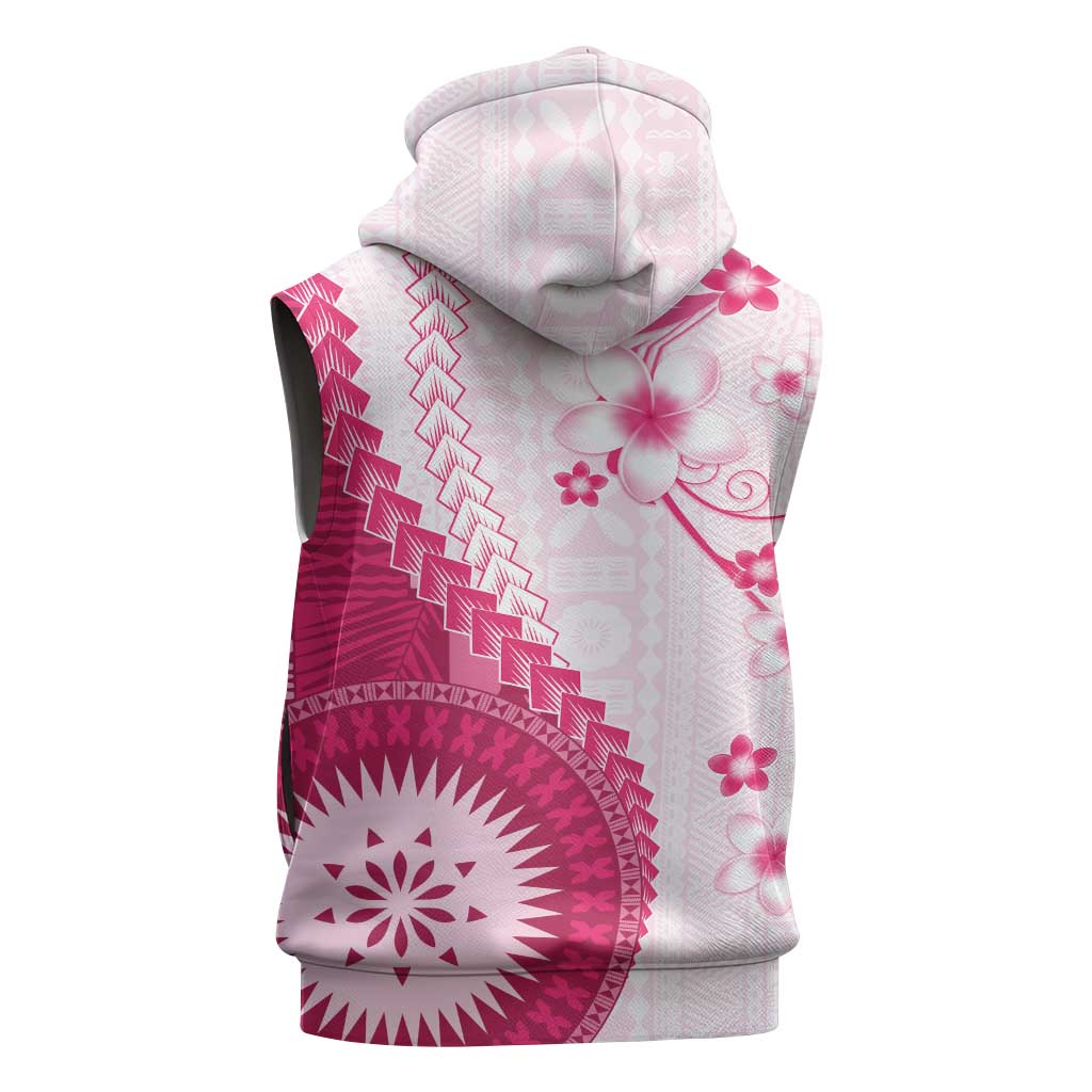 Bula Fiji Sleeveless Hoodie Pink Plumeria Masi Tapa Pattern LT05 - Polynesian Pride