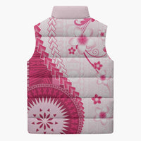 Bula Fiji Sleeveless Puffer Jacket Pink Plumeria Masi Tapa Pattern LT05 - Polynesian Pride