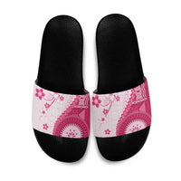 Bula Fiji Slide Sandals Pink Plumeria Masi Tapa Pattern - Polynesian Pride