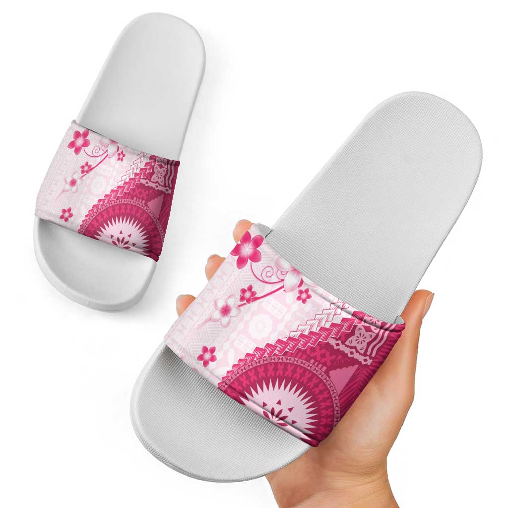 Bula Fiji Slide Sandals Pink Plumeria Masi Tapa Pattern - Polynesian Pride