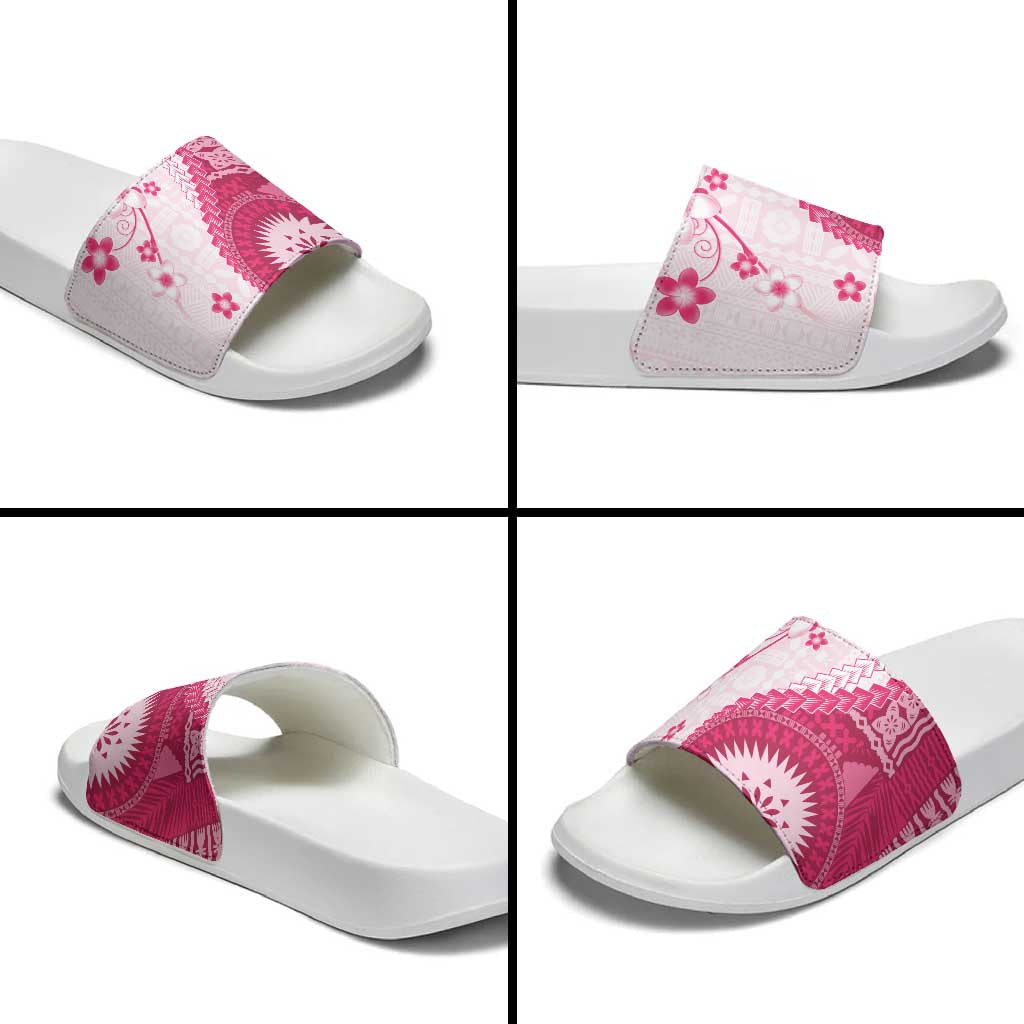Bula Fiji Slide Sandals Pink Plumeria Masi Tapa Pattern - Polynesian Pride