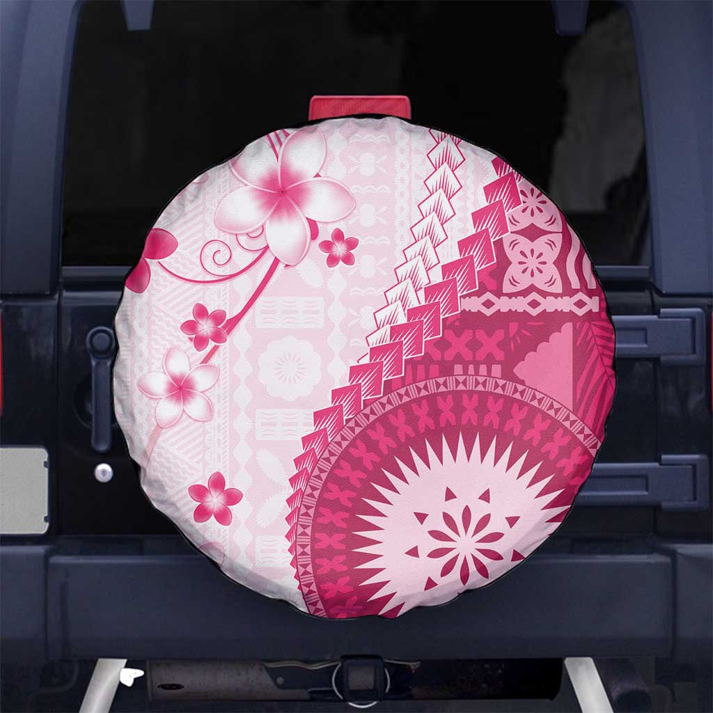 Bula Fiji Spare Tire Cover Pink Plumeria Masi Tapa Pattern - Polynesian Pride