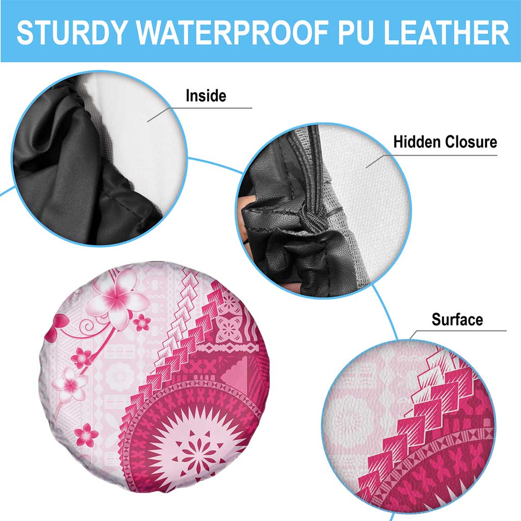 Bula Fiji Spare Tire Cover Pink Plumeria Masi Tapa Pattern - Polynesian Pride