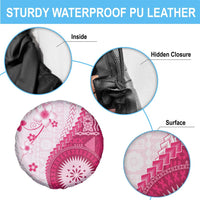 Bula Fiji Spare Tire Cover Pink Plumeria Masi Tapa Pattern - Polynesian Pride