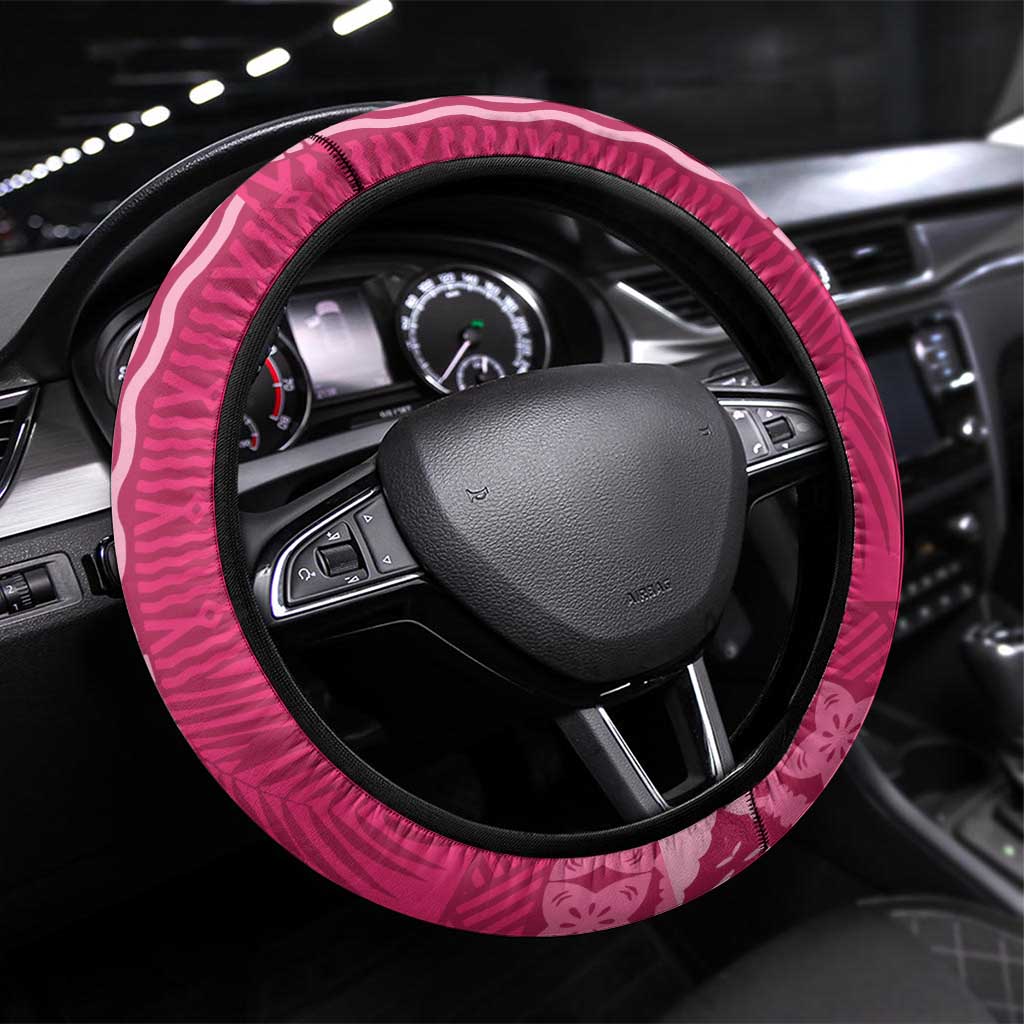 Bula Fiji Steering Wheel Cover Pink Plumeria Masi Tapa Pattern LT05 Universal Fit Pink - Polynesian Pride
