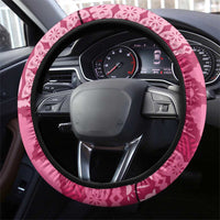 Bula Fiji Steering Wheel Cover Pink Plumeria Masi Tapa Pattern LT05 - Polynesian Pride
