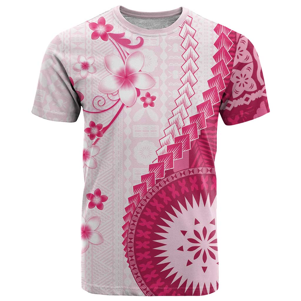 Bula Fiji T Shirt Pink Plumeria Masi Tapa Pattern - Polynesian Pride