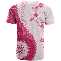 Bula Fiji T Shirt Pink Plumeria Masi Tapa Pattern - Polynesian Pride