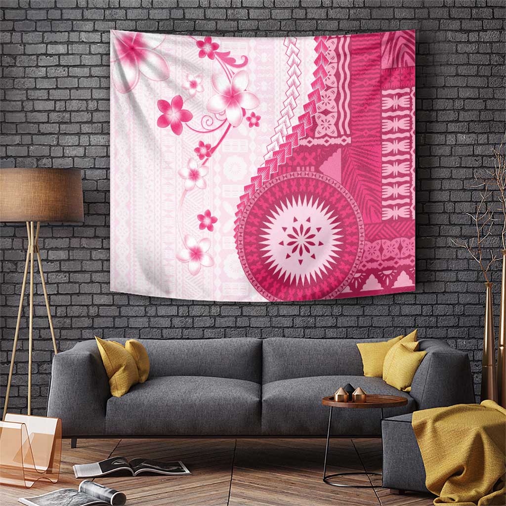 Bula Fiji Tapestry Pink Plumeria Masi Tapa Pattern - Polynesian Pride