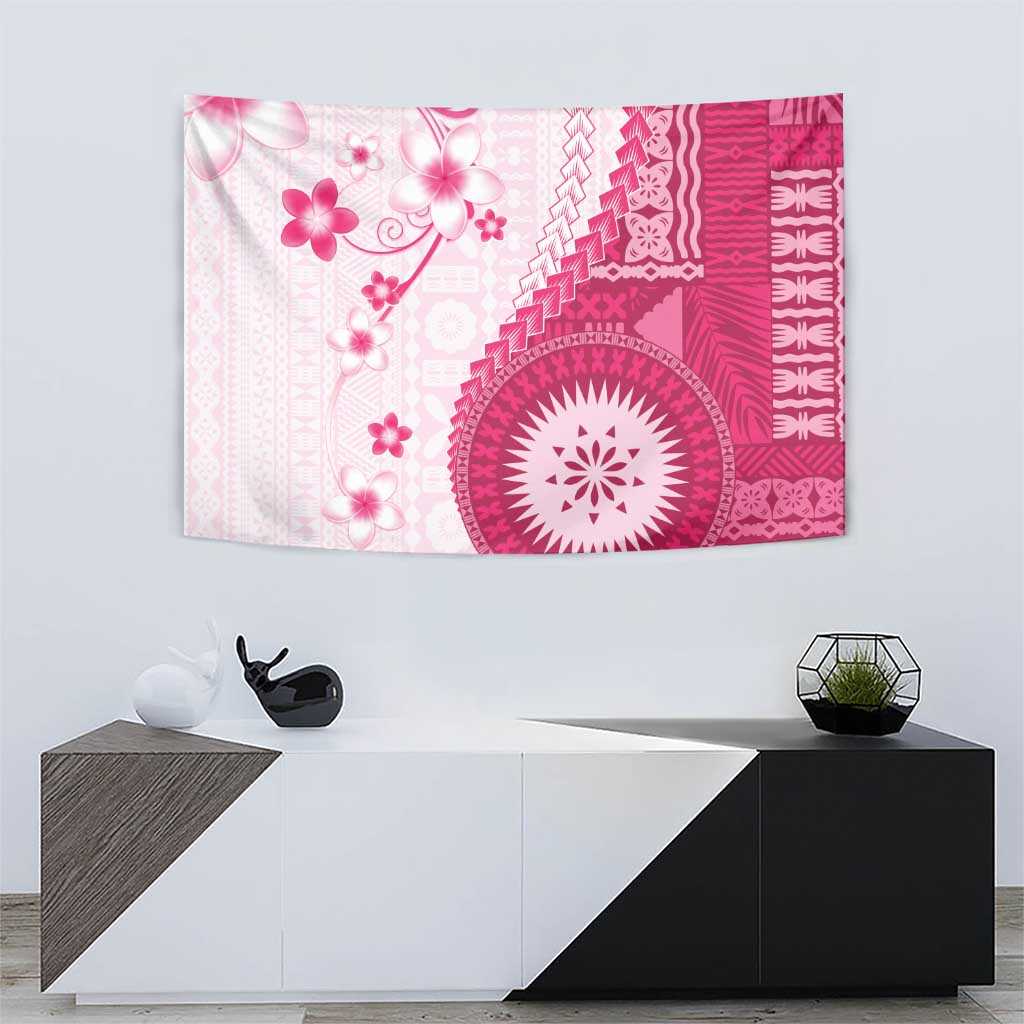 Bula Fiji Tapestry Pink Plumeria Masi Tapa Pattern - Polynesian Pride