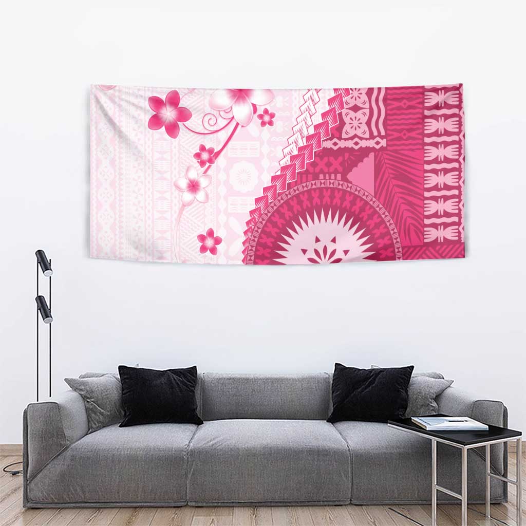 Bula Fiji Tapestry Pink Plumeria Masi Tapa Pattern - Polynesian Pride