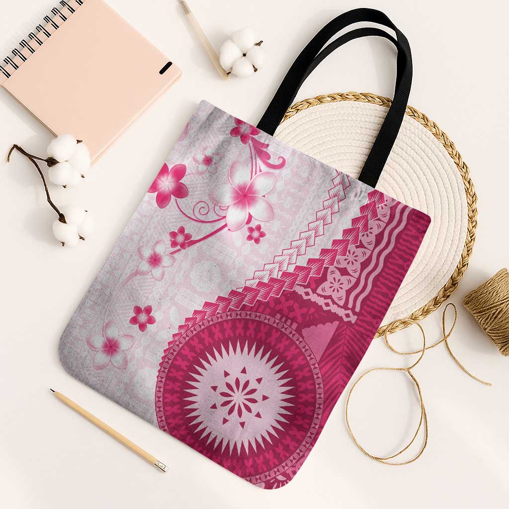 Bula Fiji Tote Bag Pink Plumeria Masi Tapa Pattern - Polynesian Pride
