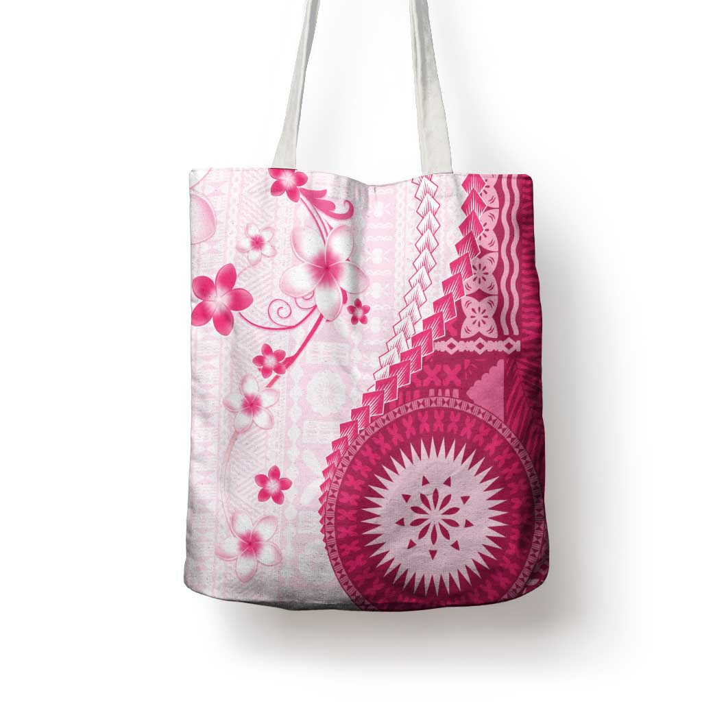 Bula Fiji Tote Bag Pink Plumeria Masi Tapa Pattern - Polynesian Pride