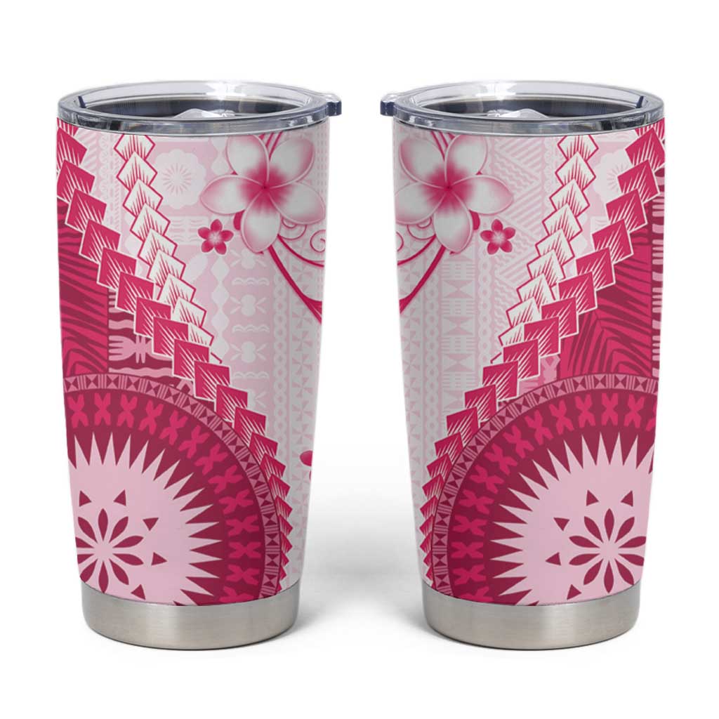 Bula Fiji Tumbler Cup Pink Plumeria Masi Tapa Pattern - Polynesian Pride