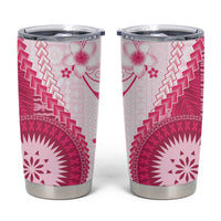 Bula Fiji Tumbler Cup Pink Plumeria Masi Tapa Pattern - Polynesian Pride