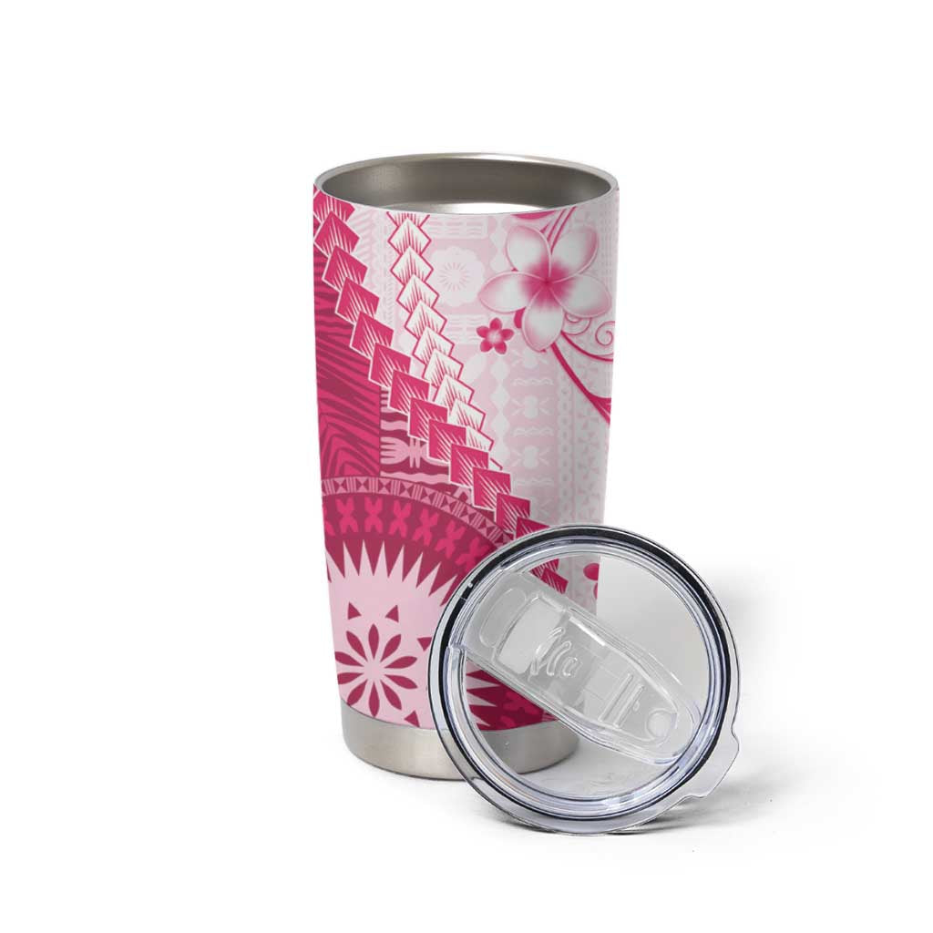 Bula Fiji Tumbler Cup Pink Plumeria Masi Tapa Pattern - Polynesian Pride