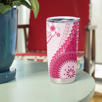 Bula Fiji Tumbler Cup Pink Plumeria Masi Tapa Pattern - Polynesian Pride