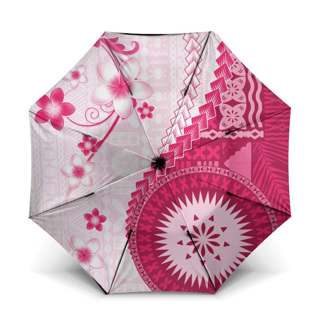 Bula Fiji Umbrella Pink Plumeria Masi Tapa Pattern - Polynesian Pride