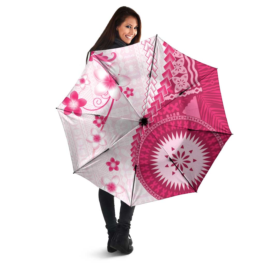 Bula Fiji Umbrella Pink Plumeria Masi Tapa Pattern LT05 - Polynesian Pride