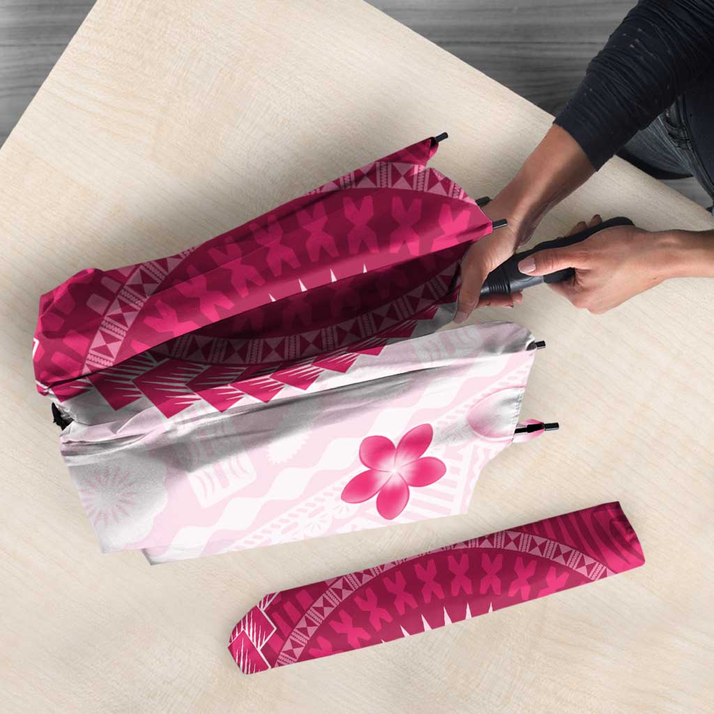 Bula Fiji Umbrella Pink Plumeria Masi Tapa Pattern LT05 - Polynesian Pride