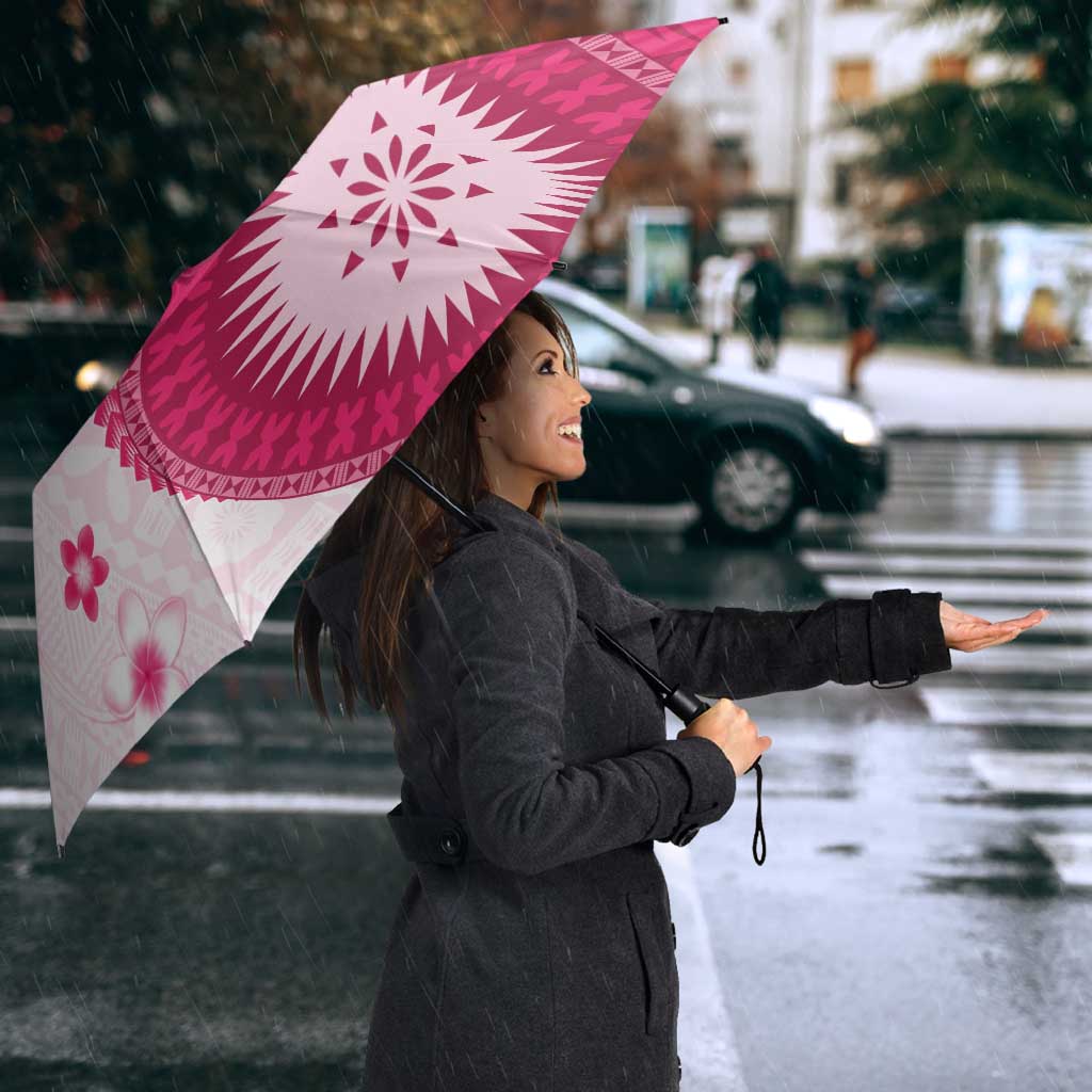 Bula Fiji Umbrella Pink Plumeria Masi Tapa Pattern LT05 - Polynesian Pride