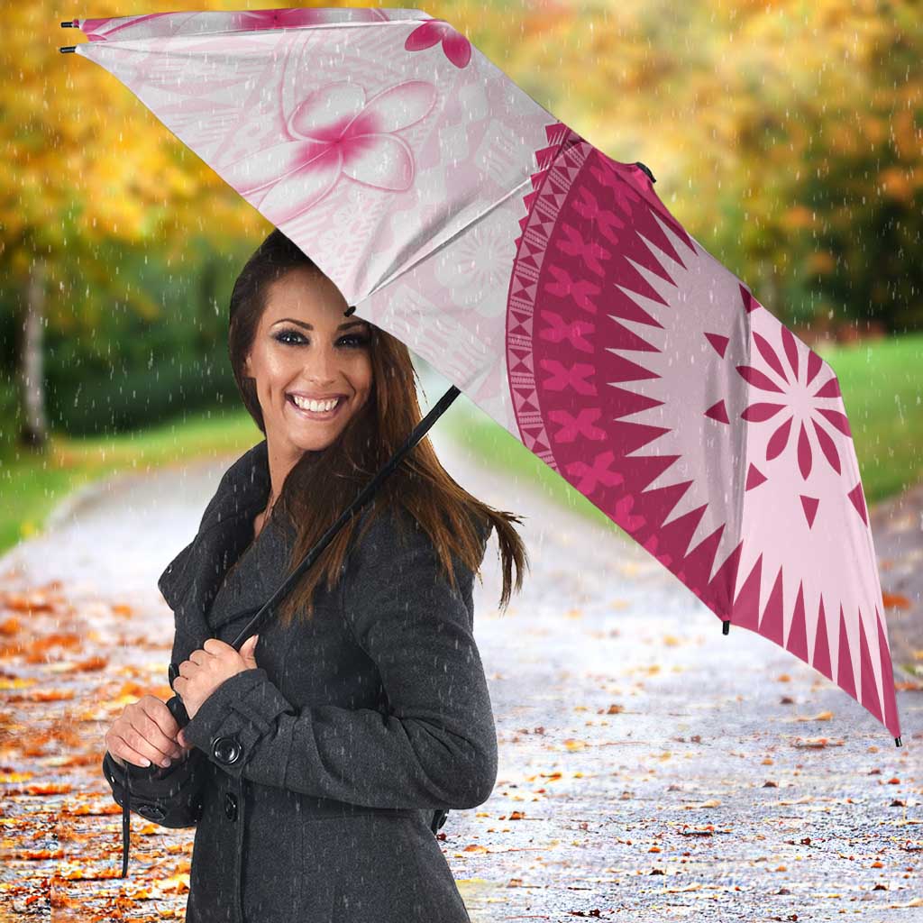Bula Fiji Umbrella Pink Plumeria Masi Tapa Pattern LT05 - Polynesian Pride