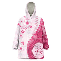 Bula Fiji Wearable Blanket Hoodie Pink Plumeria Masi Tapa Pattern LT05 One Size Pink - Polynesian Pride