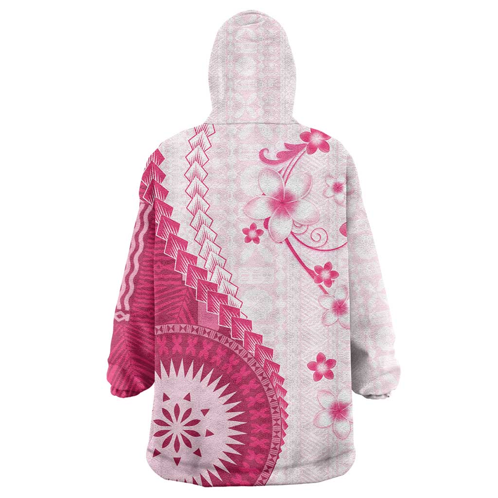 Bula Fiji Wearable Blanket Hoodie Pink Plumeria Masi Tapa Pattern LT05 - Polynesian Pride