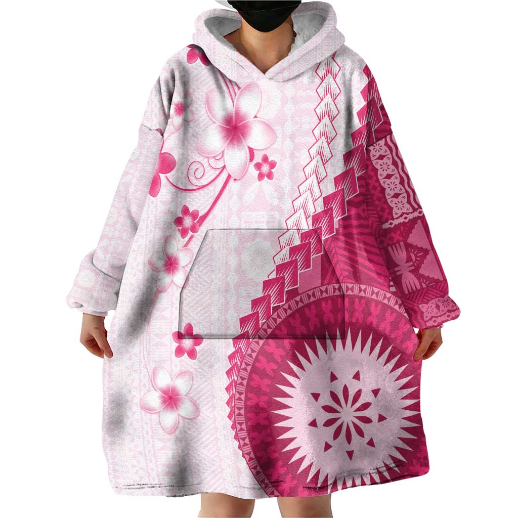 Bula Fiji Wearable Blanket Hoodie Pink Plumeria Masi Tapa Pattern LT05 - Polynesian Pride