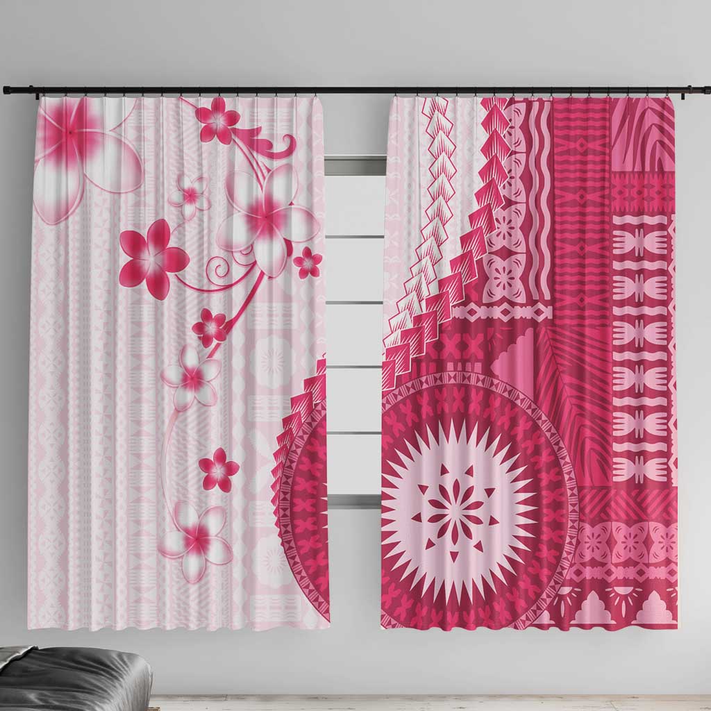 Bula Fiji Window Curtain Pink Plumeria Masi Tapa Pattern - Polynesian Pride