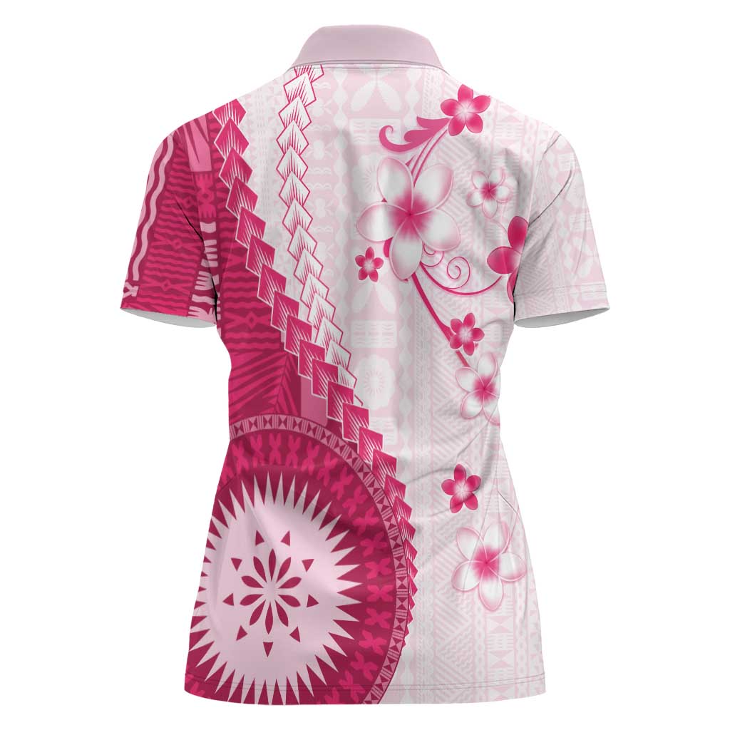 Bula Fiji Women Polo Shirt Pink Plumeria Masi Tapa Pattern - Polynesian Pride