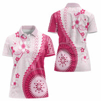 Bula Fiji Women Polo Shirt Pink Plumeria Masi Tapa Pattern - Polynesian Pride