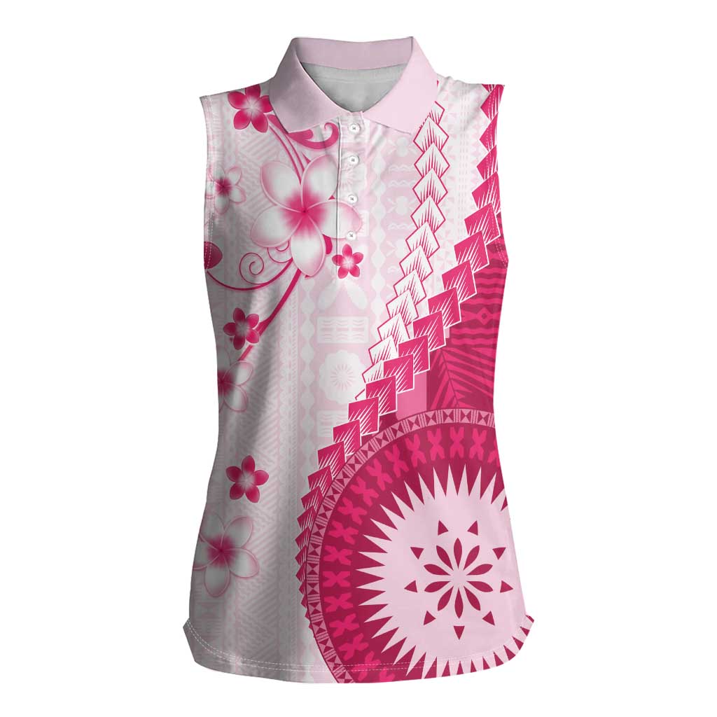 Bula Fiji Women Sleeveless Polo Shirt Pink Plumeria Masi Tapa Pattern LT05 Female Pink - Polynesian Pride