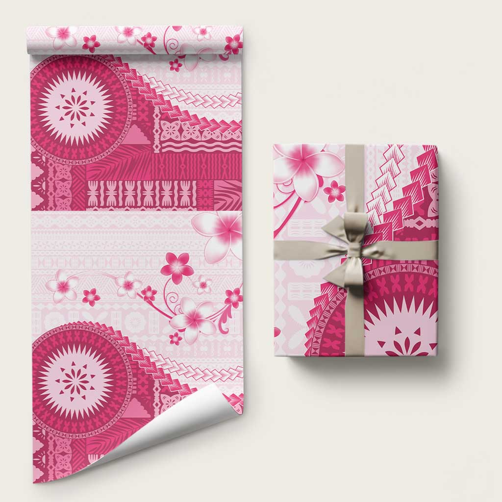 Bula Fiji Wrapping Paper Pink Plumeria Masi Tapa Pattern LT05 58" × 23" Pink - Polynesian Pride