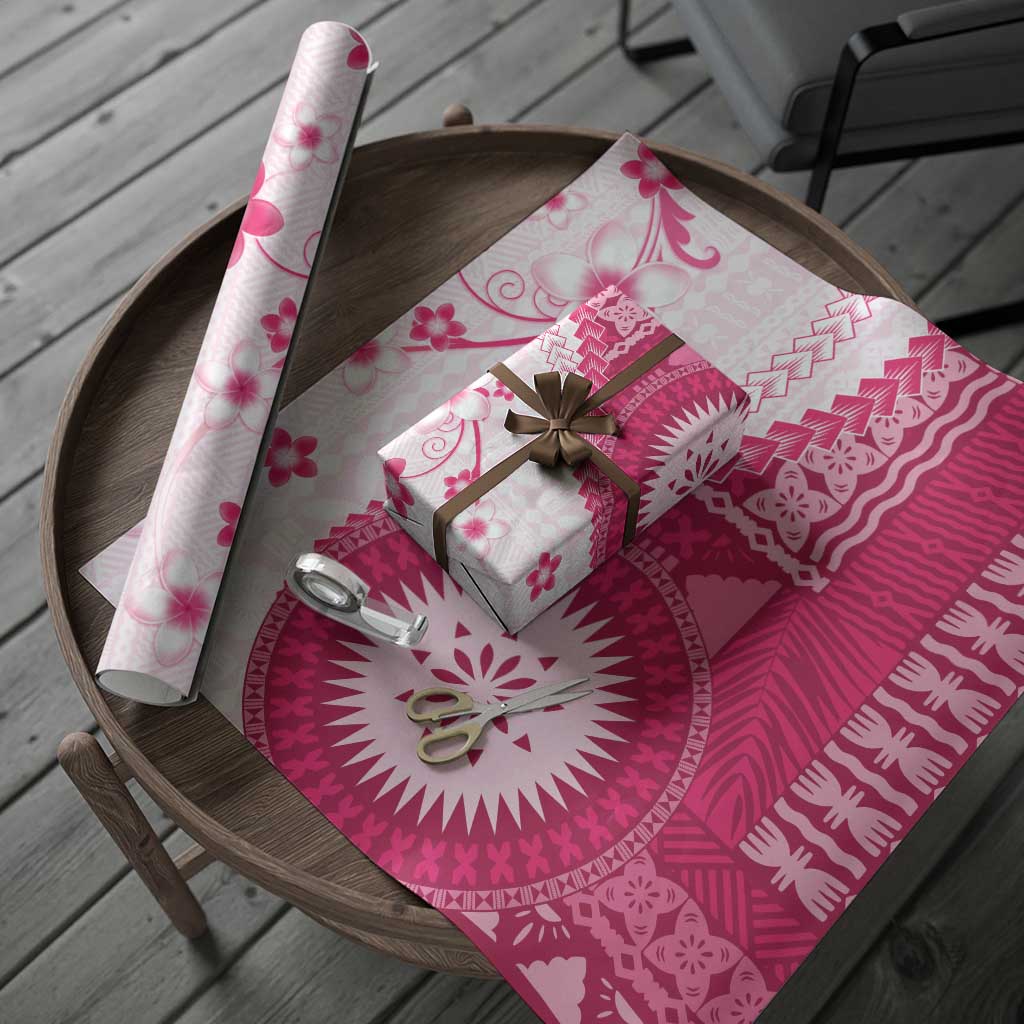 Bula Fiji Wrapping Paper Pink Plumeria Masi Tapa Pattern LT05 - Polynesian Pride